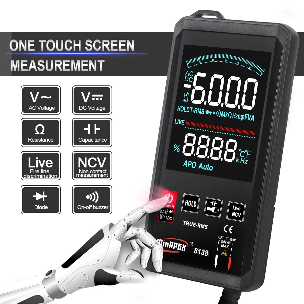 

Digital Multimeter Touch Screen DC Analog Bar True RMS Tester 6000Counts Multimetro Transistor Capacitor NCV Testers Meter