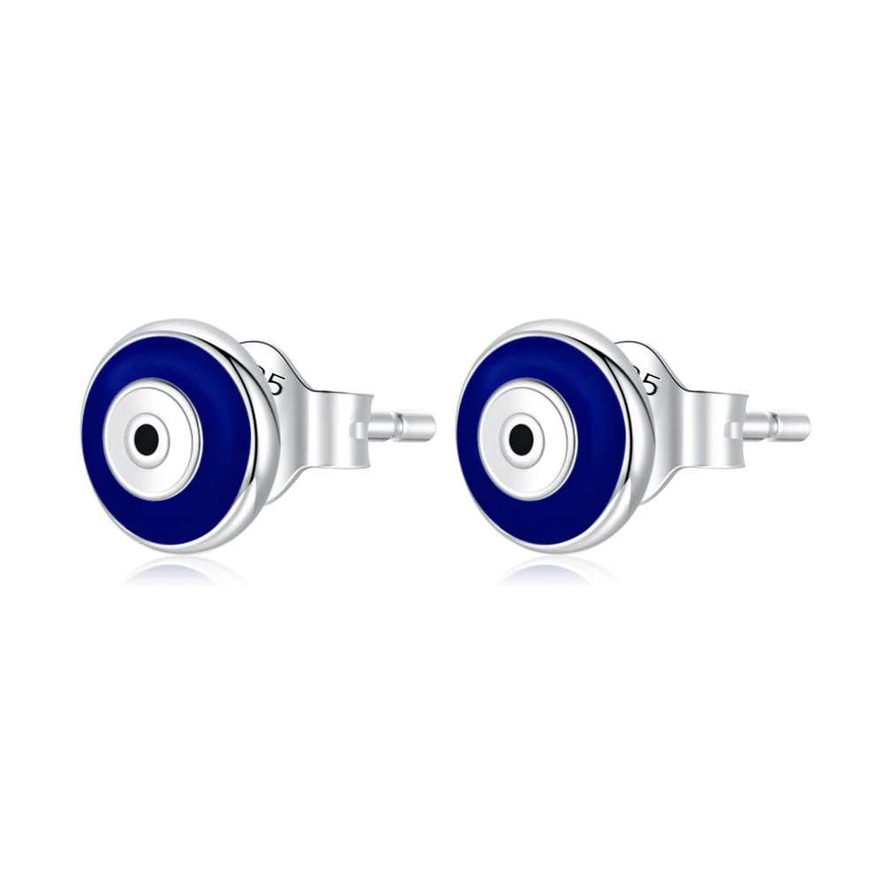 

SILVERHOO S925 Sterling Silver Colors Blue Yellow Enamel Round Stud Earrings for Women Summer The New Banquet Fashion Jewelry