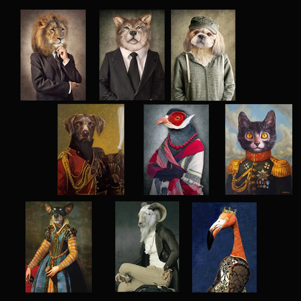

Funny Animals Lion Flamingo Dog Cat Pet Portrait Poster Waterproof Canvas Wall Art Printing Painting Pictures Home Decor