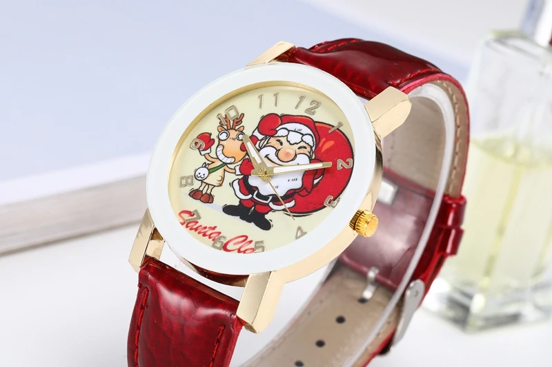Новые модные женские часы с мультяшным Санта Клаусом и лосем кожаные кварцевые