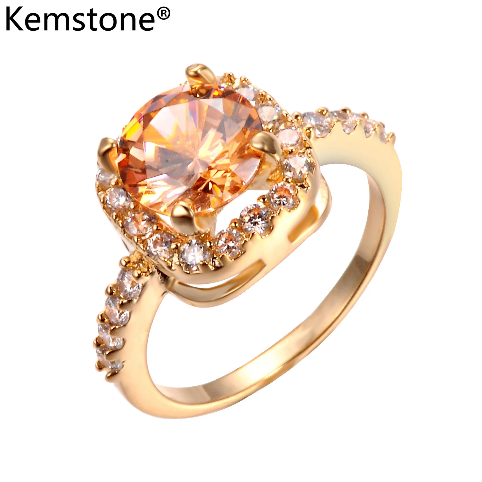 Женское кольцо с квадратным цирконием Kemstone стильное разноцветное медное цвета