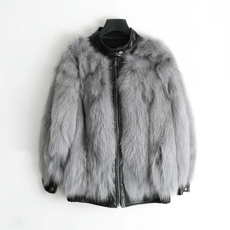 Женская шуба из натурального меха лисы с длинным рукавом и молнией | одежда
