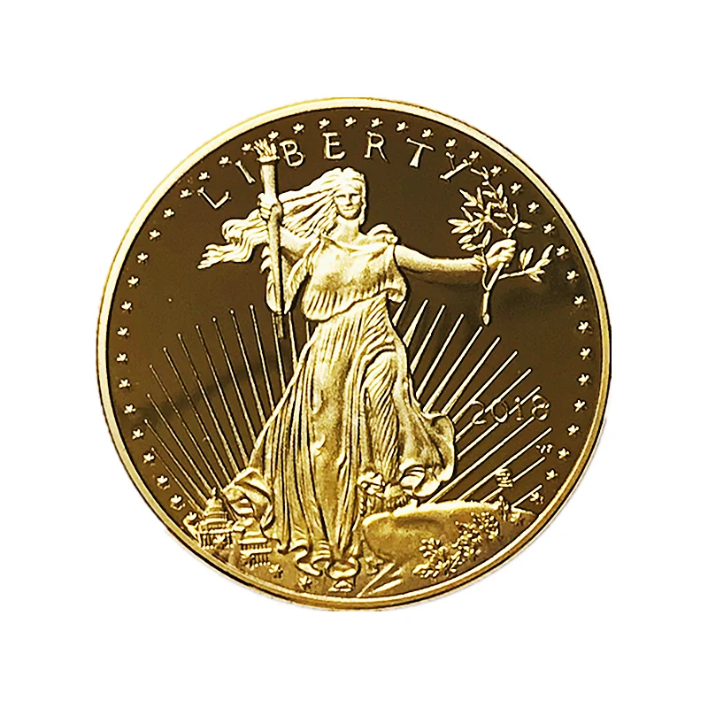 

3 Pcs Non Magnetic Coin Freedom 2018 Liberty Souvenir Badge 1 OZ 24K Real Gold Plated USA Eagle Statue 32.6 mm Collectible Coin