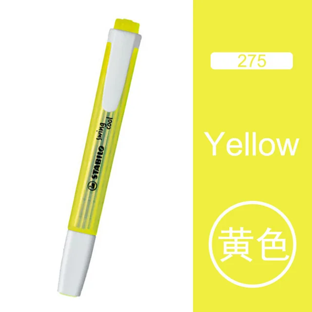 Yellow Stabilo кристаллический стержень PP материал хайлайтер 1 шт. SwingCool 275 не токсичный маркер ручка для офиса/студента с маркером - Цвет: Yellow