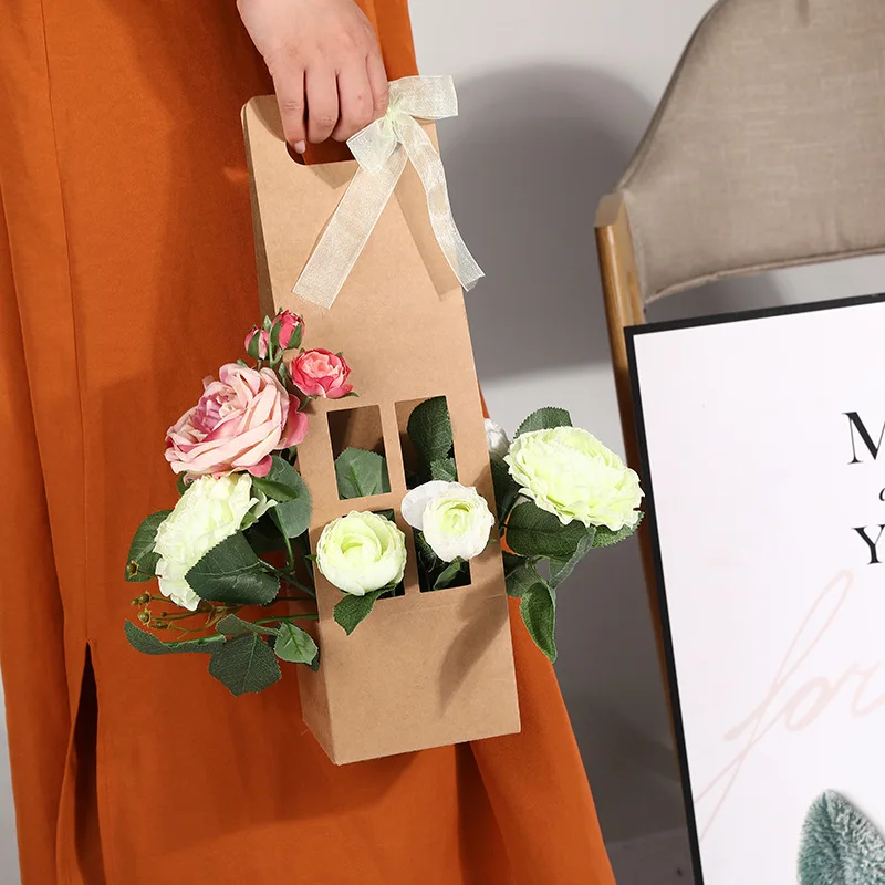 Новая коробка для упаковки цветов бумажные коробки с держателем рук подарочная