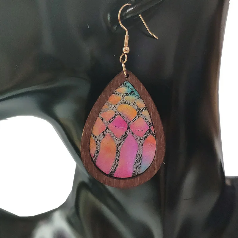 2020 новые богемные винтажные рыбные чешуи кожаные деревянные серьги-капли для