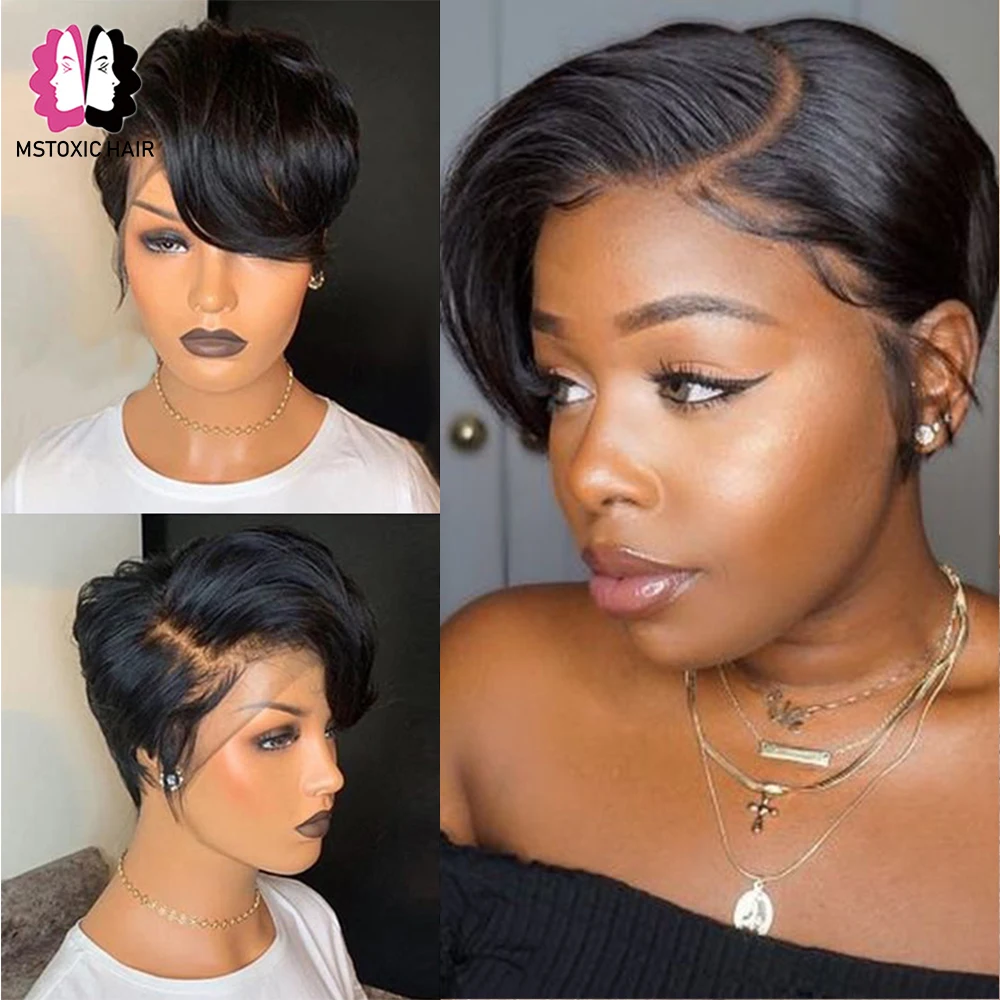 Парики из натуральных волос на коротком кружевном фронте для чернокожих женщин