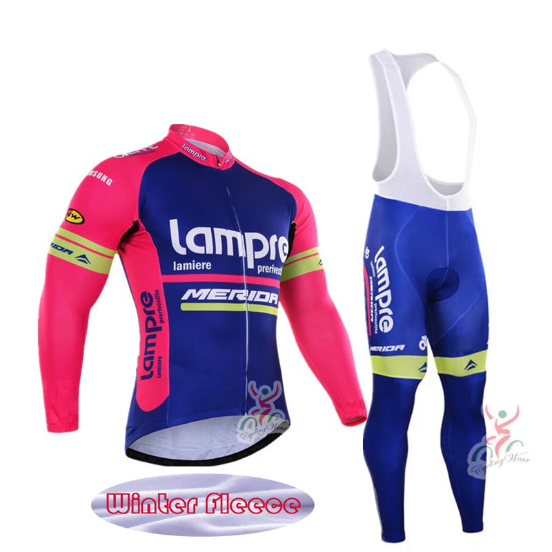 Зимний термальный флис Lampre Команда Велоспорт длинный рукав, дышащий Велоспорт Джерси одежда MTB велосипедная одежда