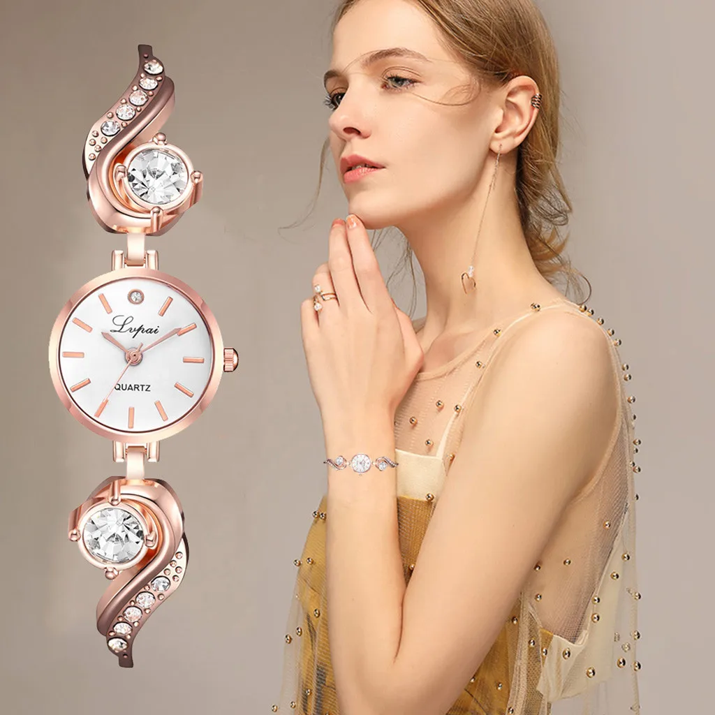 

Small Dial Women's Bracelet Watches Rose Gold Alloy Watches Luxury Rhinestone Wristwatch Ladies Watch Women Dress Reloj Mujer