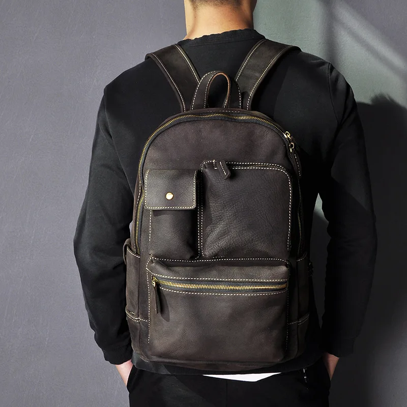 Винтажный Мужской рюкзак из натуральной кожи водонепроницаемый для ноутбука