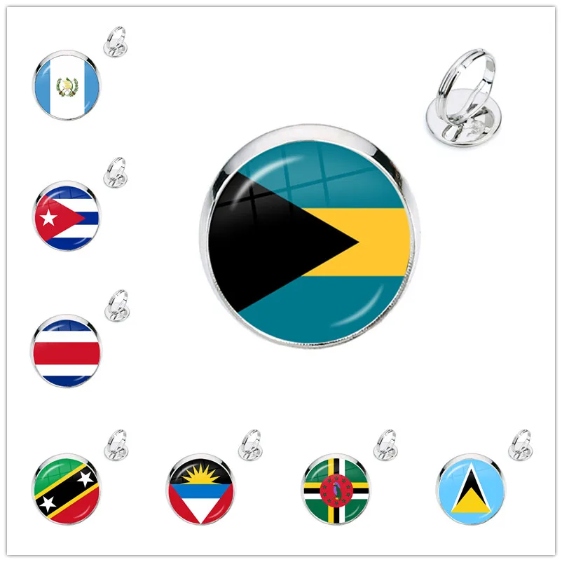 

Guatemala,Bahamas,Cuba,Costa Rica,The Federation of Saint Kitts and Nevis,Antigua and Barbuda National Flag Glass Cabochon Rings