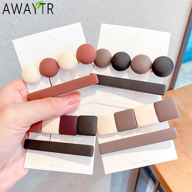 

2PCS/Set New Women Elegant Round Square Geometirc Matte Hairpins Barrettes Sweet Hair Clips Headband Fashion Hair Accessories