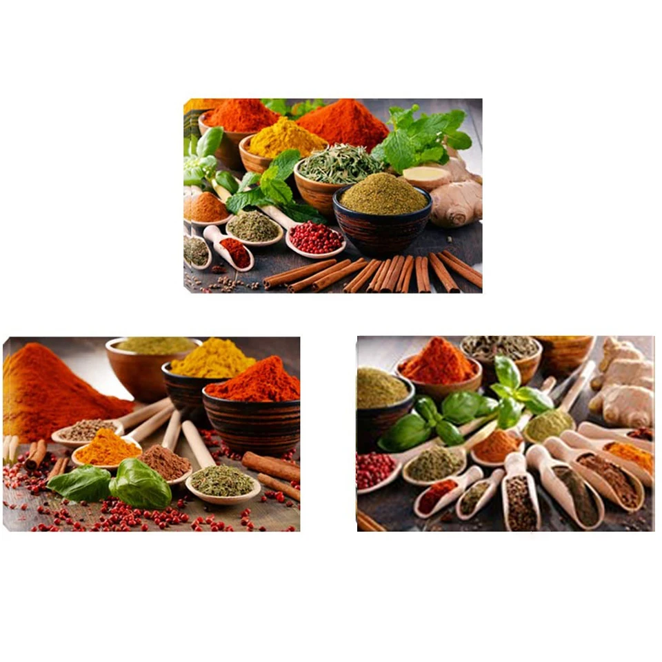 

Алмазная вышивка, 3 предмета, кухонный настенный Художественный набор, картины с изображением специй и ложек, еды, трав, квадратная круглая алмазная живопись