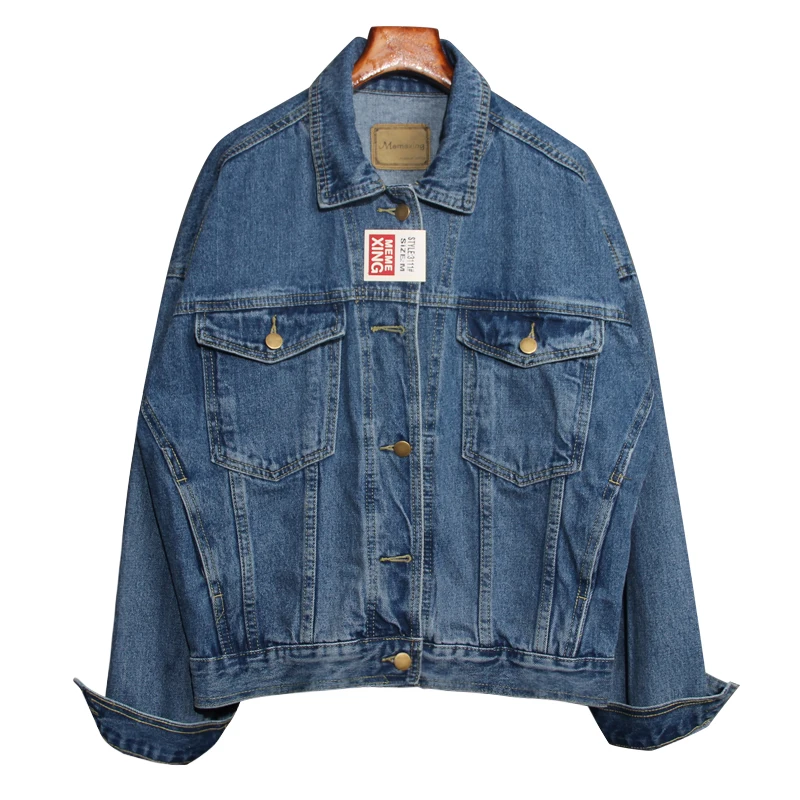 Винтажная Женская куртка 2019 осень-зима большие джинсовые куртки вымытые синие