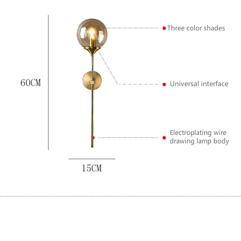 

Modern Glass Wall Lamp Creative Golden Sconces Round Nordic Lighting Fixture Home Bedside Living Room Kitchen Decoration Lights