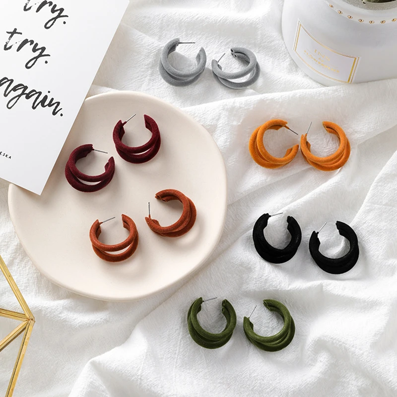 Простые винтажные красочные мягкие круглые плюшевые серьги кольца женские