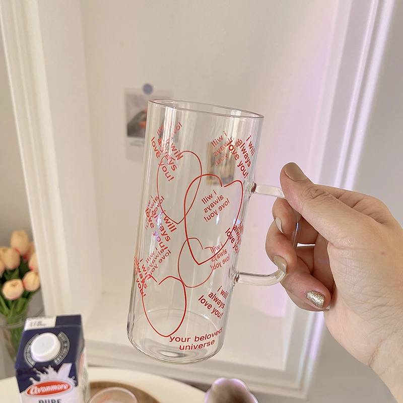 Бокал для питья в корейском ретро стиле с надписью Love креативная прозрачная