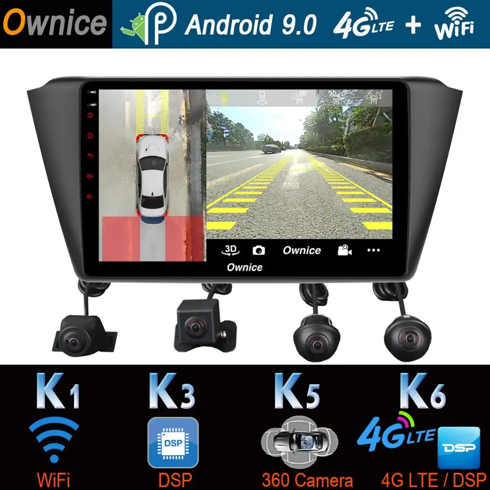 360 ° ×AHD панорамная камера 4G LTE Android 9,0 4 Гб+ 64 Гб DSP CarPlay Автомобильный gps радио плеер для Skoda Fabia mk3
