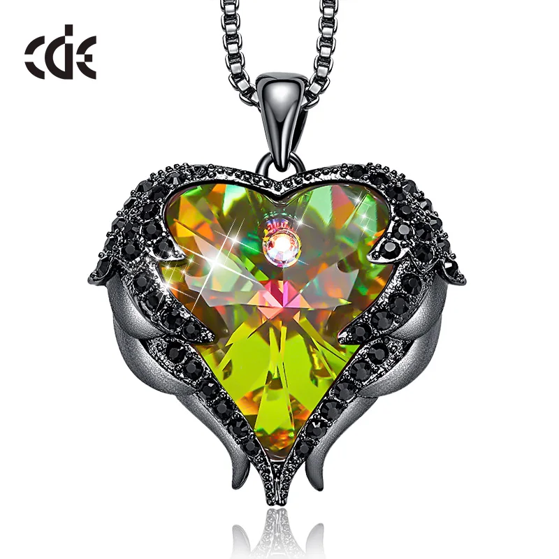 Olive P0902L CDE дизайн, крылья ангела, украшенные кристаллами Swarovski, подвеска в форме сердца, ожерелье, ювелирное изделие, подарок на день Святого Валентина - Цвет камня: Olive P0902L