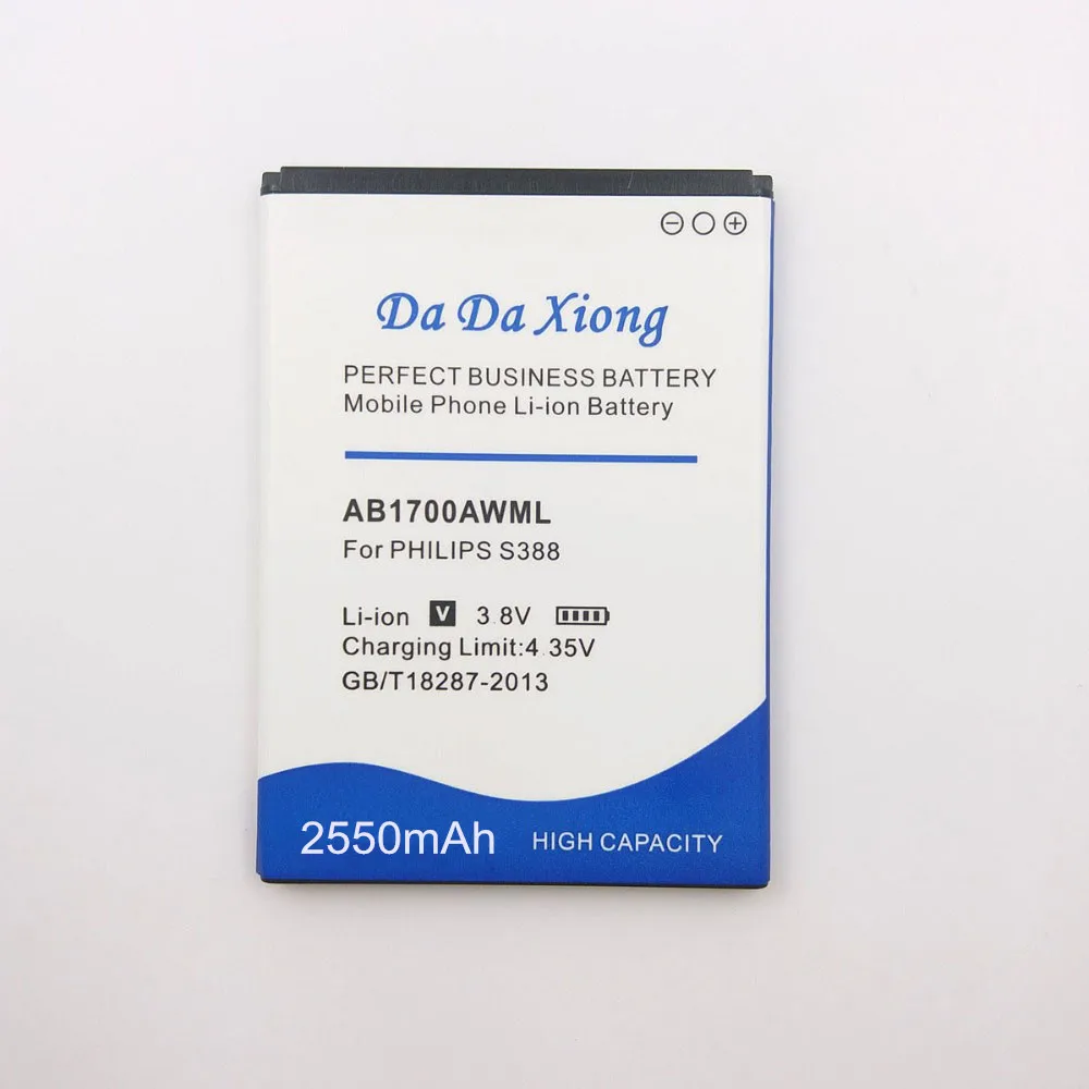 Быстрая и безопасная аккумуляторная батарея 2550mAh AB1700AWML батарея для PHILIPS S388 CTS388 батарея