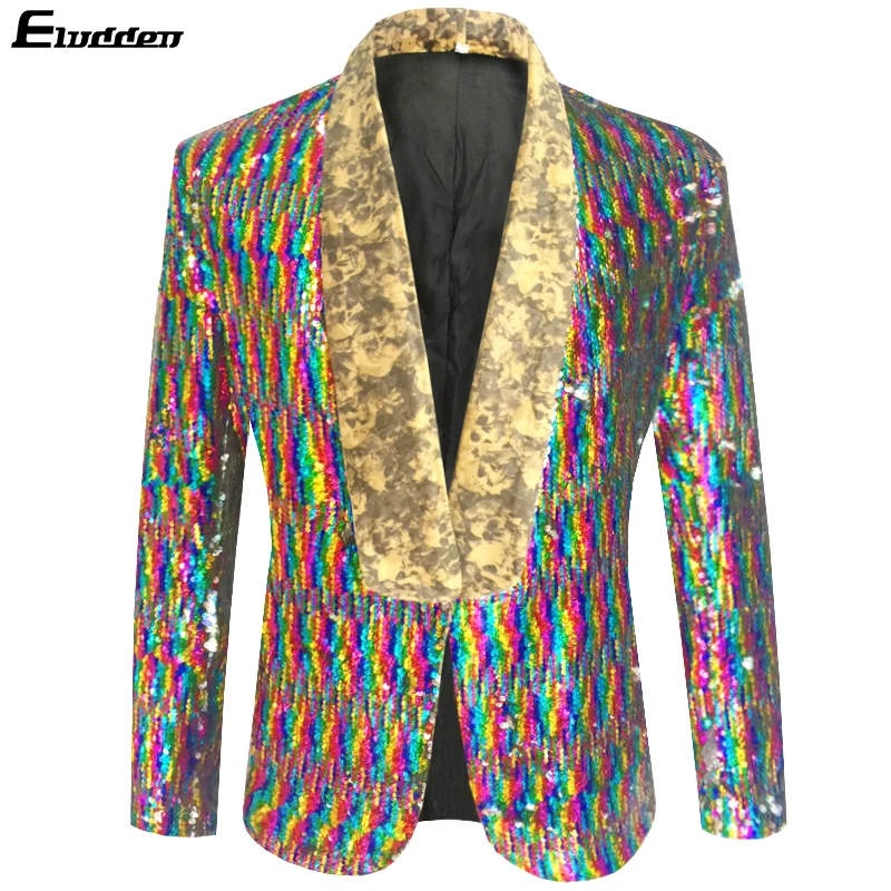 Мужской цветной костюм-смокинг с шалевым воротником и блестками блейзер для