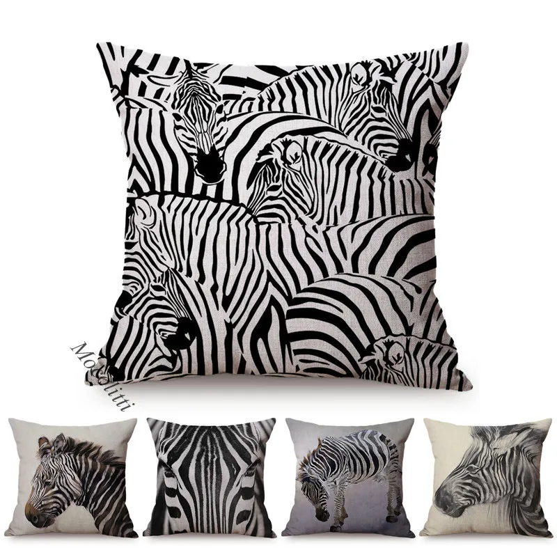 

Abstract Zebra Pattern Sofa Throw Pillow Case Africa Animal Sketch Art Home Decoration Cotton Linen Square Cushion Cover Cojines