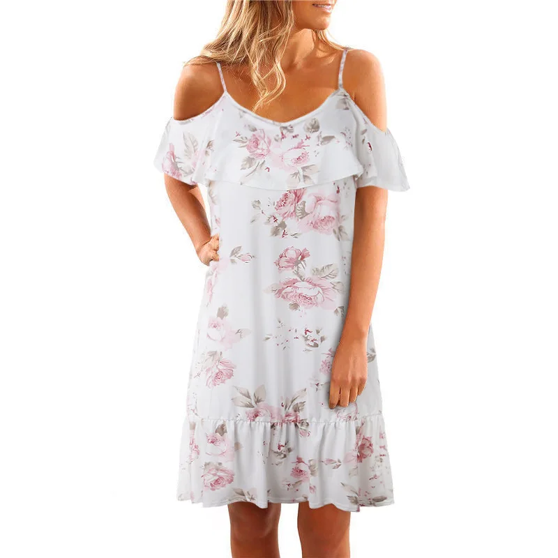 

Summer Vestidos Sleeveless Dress Boho Women Print Spaghetti Strap Dresses Knee-Length Loose Dress Women Holiday Draped Dresses