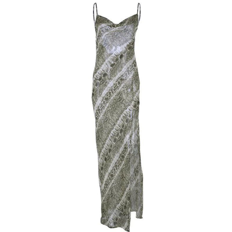

Hot Sale European and American 2020 Autumn New Women Clothing Sexy Sling Chiffon Split Dress Summer Club Sleeveless Floor-Length