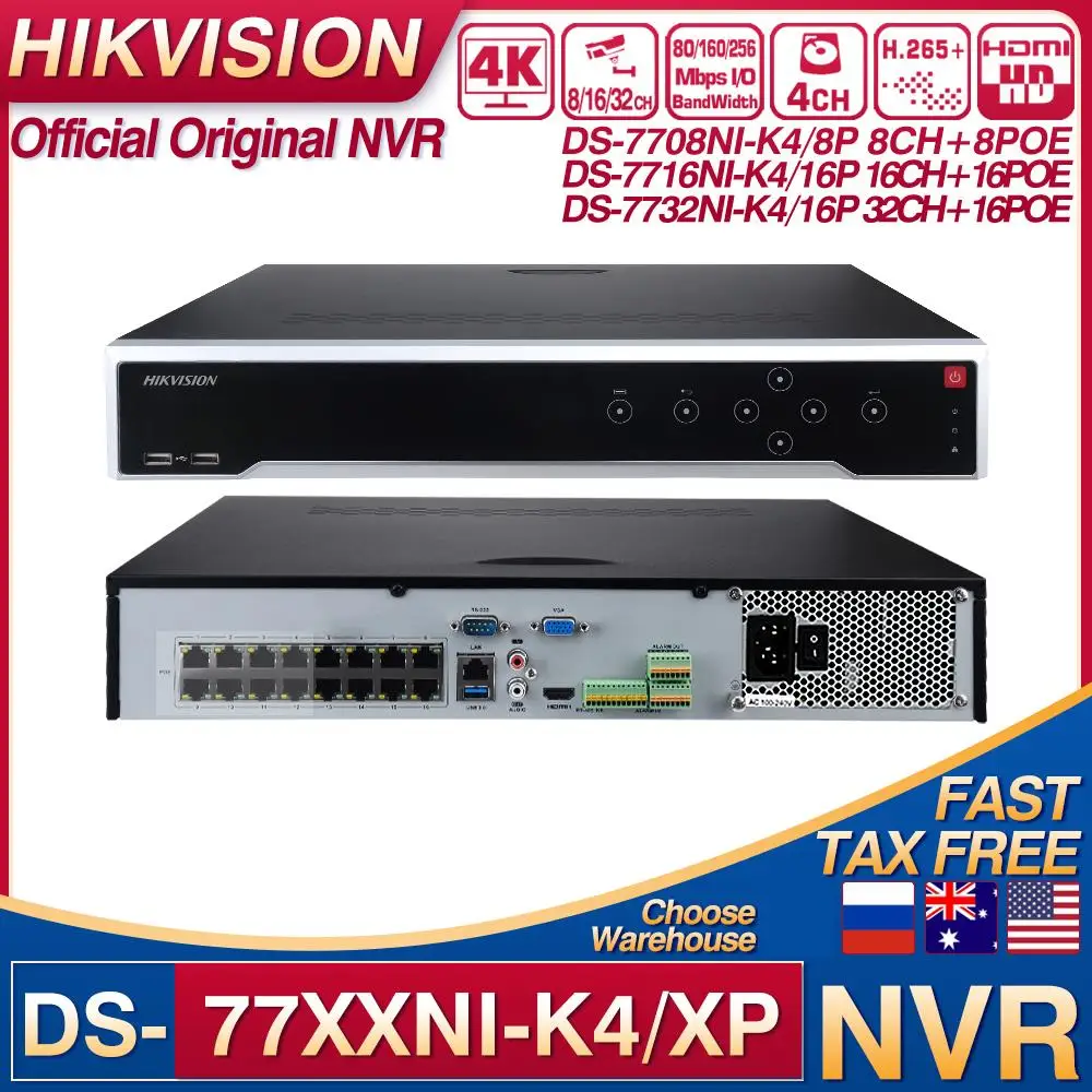 

Hikvision NVR DS-7708NI-K4/8P DS-7716NI-K4/16P DS-7732NI-K4/16P 8/16/32CH 8/16 POE 8MP H.265+ 4 SATA for POE IPC Video Recorder