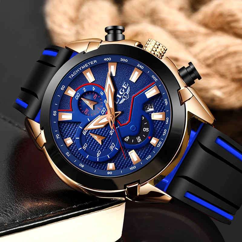 Relogio Masculino LIGE новые модные мужские часы с силиконовым ремешком лучший бренд класса люкс водонепроницаемый спортивный хронограф кварцевые часы для мужчин