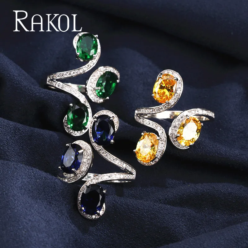 RAKOL Трендовое растительное стильное овальное классическое кольцо с зеленым