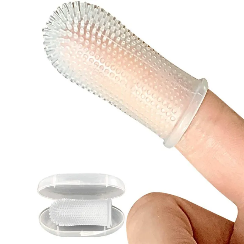 

Super Soft Pet Fingertip Tooth Brush Cleaning Bad Breath Pet Supplies Silicone Samll Dog Cat Finger Toothbrush With Storage Box
