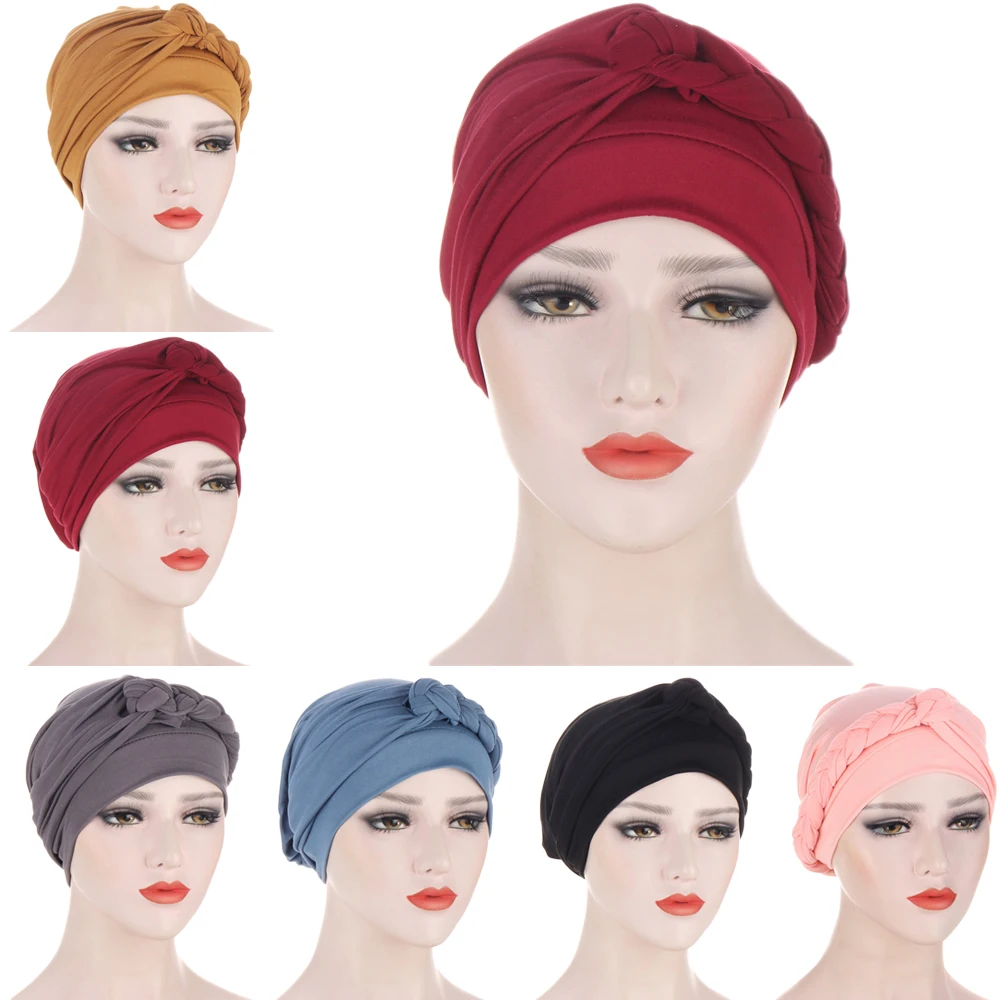 

Indian Turban Muslim Women Hijab Chemo Cap Braid Headwear Head Scarf Wrap Beanie Bonnet Hair Loss Cover Hat Islamic Hijabs Arab