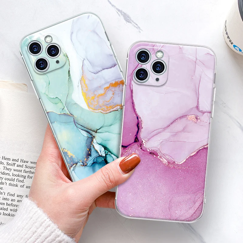 

Vintage marble transparent phone case for iPhone 12 11 Pro Max Mini X XR XS 6 6S 7 8 Plus SE Lens protective silicone case
