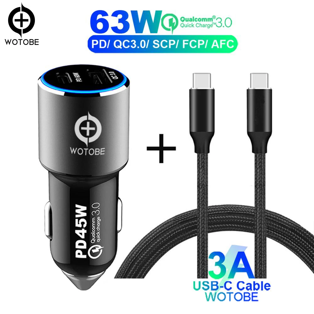 USB C TYPE-C PD 45 Вт автомобиля зарядное устройство Быстрая зарядка 3,0 18 63 Мощность ноутбук адаптеры питания с USB для iPhone X/8/8 плюс samsung