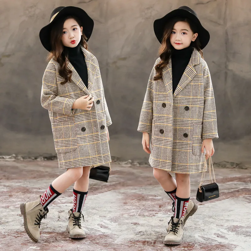Зимнее пальто для девочек модное шерстяное длинная куртка подростков