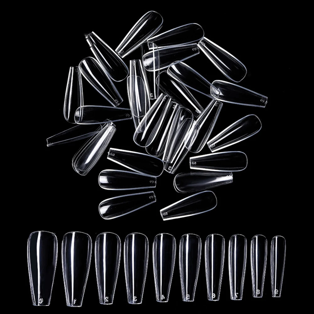 

100/120Pcs Full Cover Fake Nails Acrylic Long Coffin Press on Artificial Clear/Natural/White False Nails Art Tips Manicure Tool