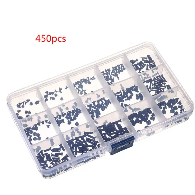 

OOTDTY 450pcs Cross Screws M2/M2.5/M3 Carbon Steel Laptop Bolts Flat Head Repair Tools A5YD