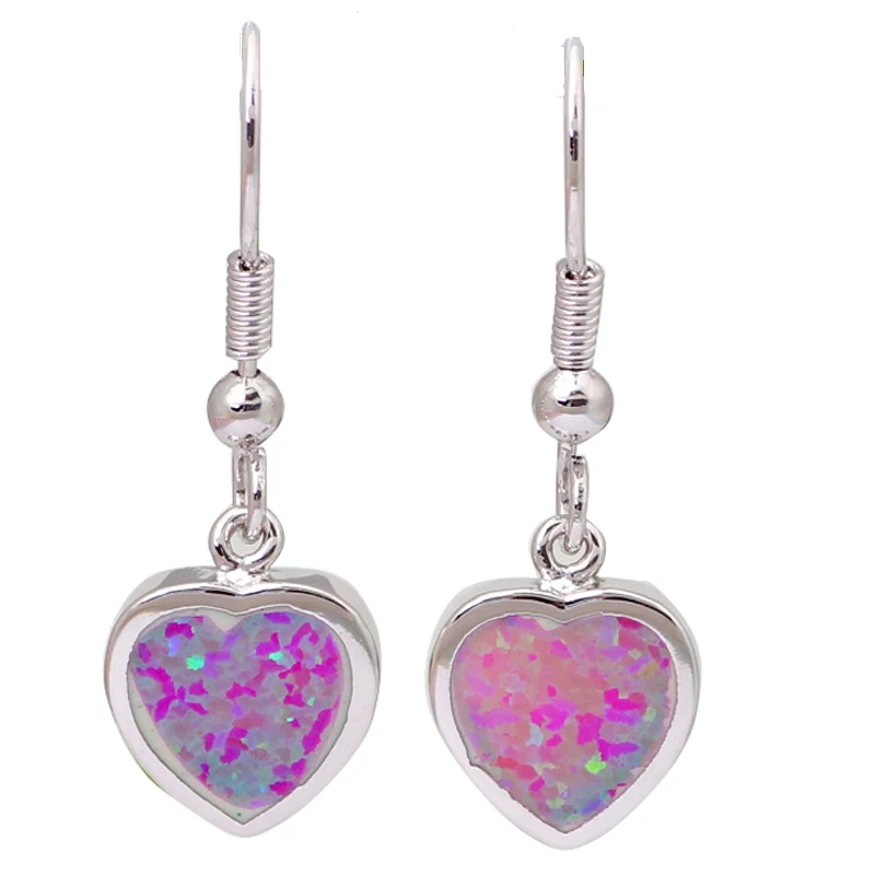 Подарок на любовь уникальный дизайн сердце розовые опаловые серьги серебряные