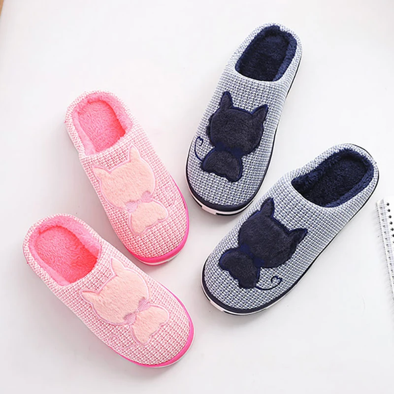 

Теплые тапочки для мужчин и женщин, зимние домашние тапочки, женские плюшевые сланцы с мультяшным котом, Нескользящие мягкие удобные тапочк...
