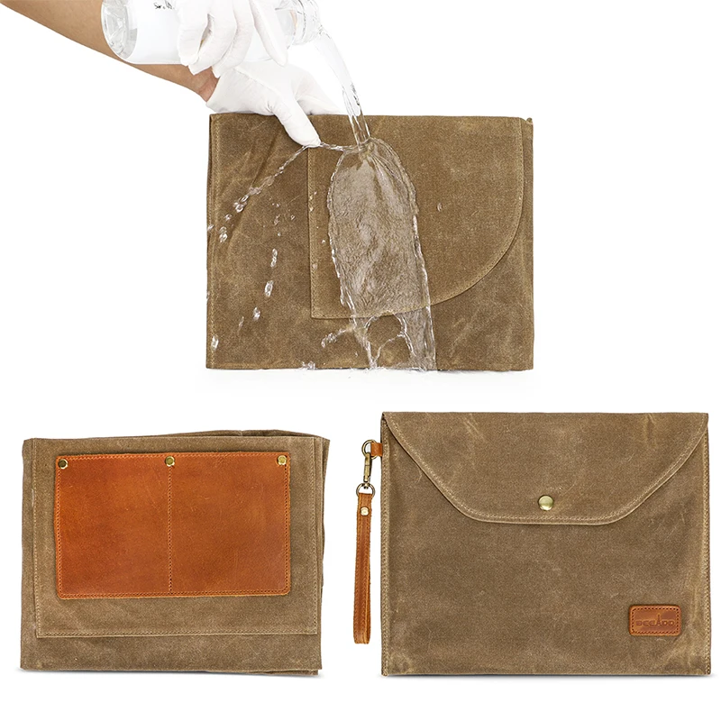 Durable Goods Heavy Duty Waxed Unisex Canvas Work Apron with Tool Pockets Cross-Back Straps Adjustable For Woodworking Painting