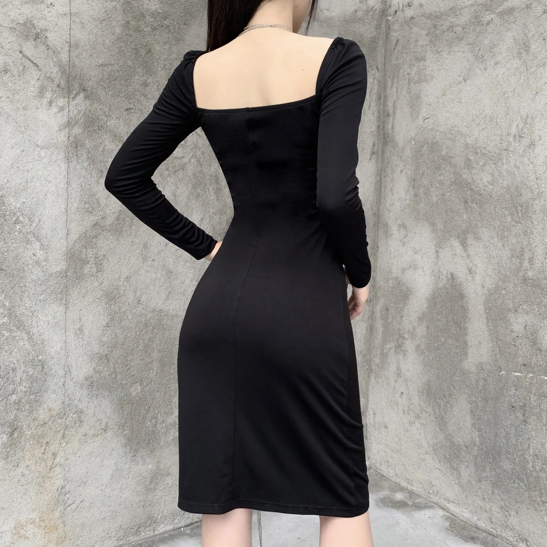 

Steampunk Clothing Women Gothic Punk Dark Wind Elegant Nightclub Small Black Skirt Thin Split Dress Punk Metal Hanging Dress