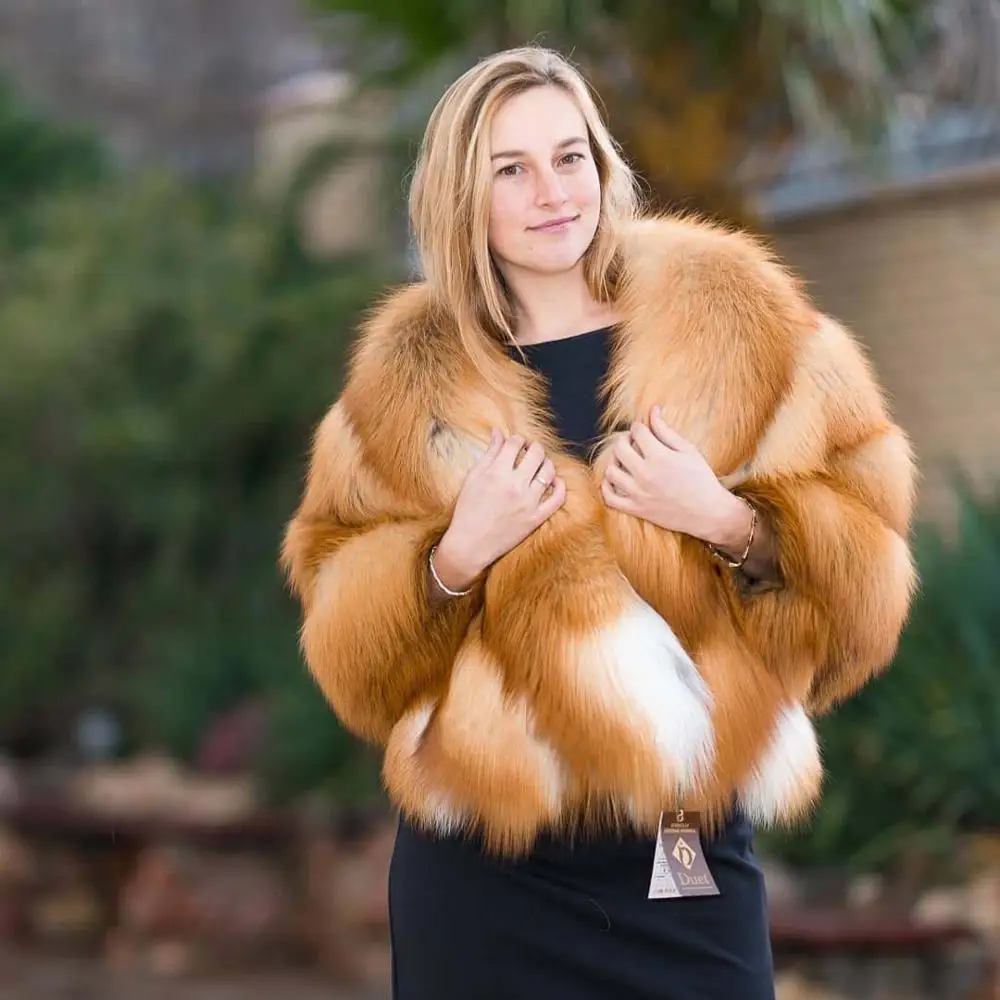 FURSARCAR New 2021 Real Fox Fur Coat Whole Skin Natural Gold Fox Fur Jackets For Women Winter Luxury 50cm Short Fur Outwear