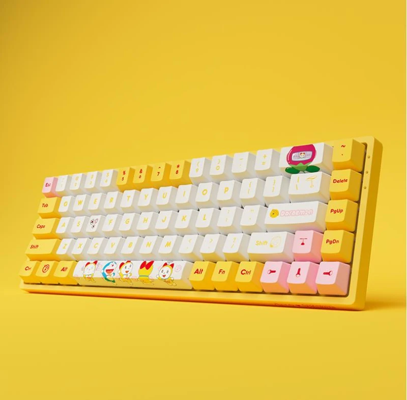Newest AKKO Doraemon Dorami Wireless bluetooth keyboard 3068V2 yellow RGB backlight mechanical Office keyboard gift for girl