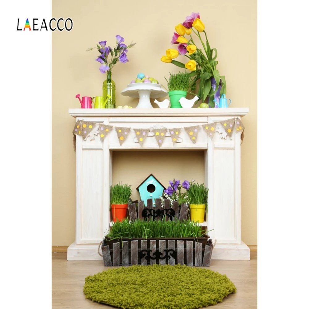 Laeacco фоны для фотосъемки с изображением белой стены камина вазы цветов