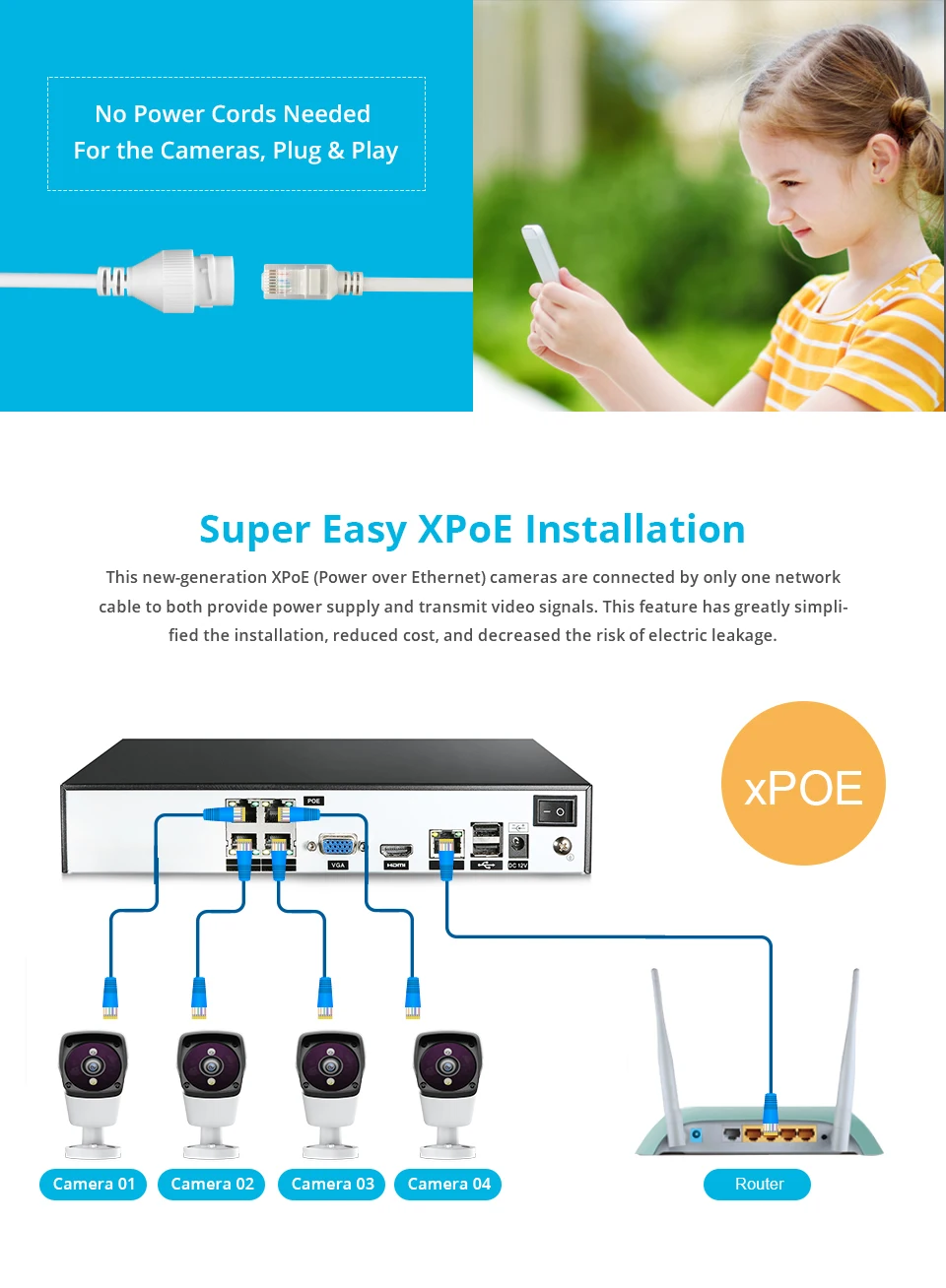 SANNCE 4CH POE NVR 5 м CCTV система видео рекордер 4 шт. 5MP водонепроницаемый домашний безопасность ночное видение камера наблюдения наборы