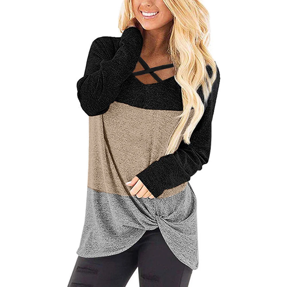 Футболка женская с V-образным вырезом блузка из смешанного хлопка перекрестным