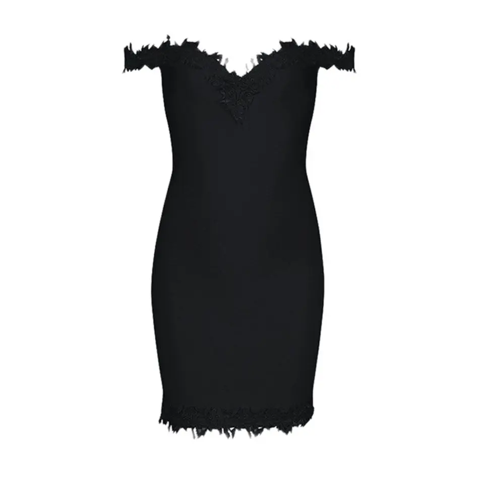 Модное Облегающее кружевное платье с открытыми плечами и V-образным вырезом