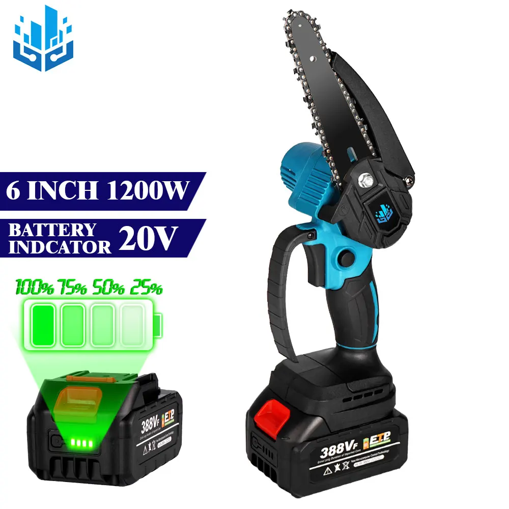

6 Inch 1200W Electric Saw,With Battery Capacity Indicator,For Makita 18V Battery,Woodworking Mini Chainsaw,20V Lithium battery
