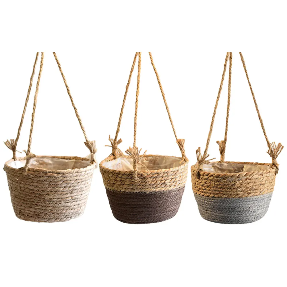 

Macrame Plant Storage Basket Jute Rope Hanging Planter Plant Hangers Woven Flower Pot Holder Garden Room Ornaments